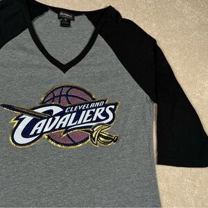 Game Day Couture Cleveland Cavaliers Sequin 3 quarter V neck T-Shirt Women's Lg